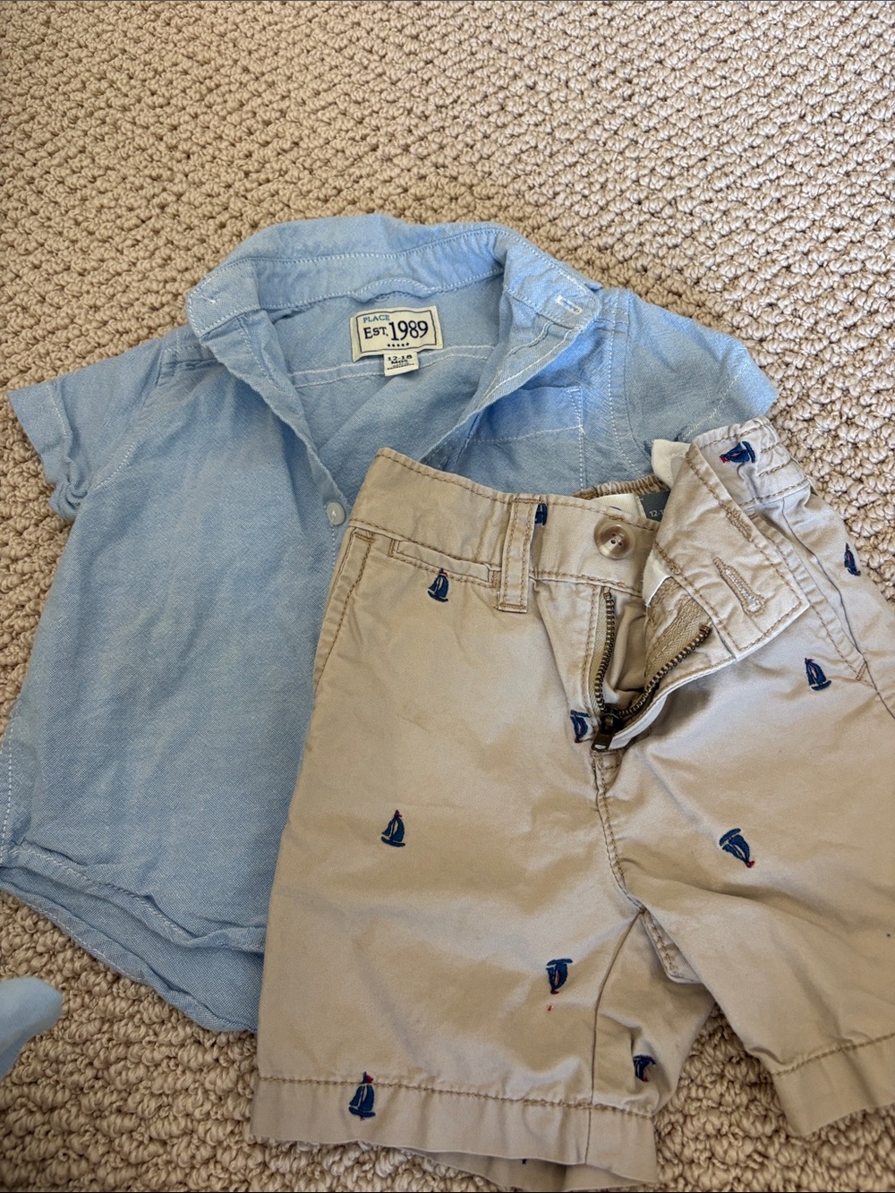 Light Blue Button-Down Shirt & Khaki Shorts 12-18 months